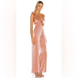 Lovers + Friends Rodin Rose Gold Plisse One Shoulder Ruffle Wide Leg Jumpsuit S
